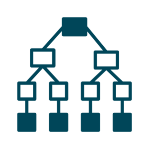 Tree diagram showing hierarchical data categories with branches connecting boxes or circles to reveal parent-child relationships.