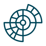 A blue circle with a line through it, representing a sunburst chart for exploring intricate hierarchical data.