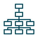 Tree icon with multiple tiers, symbolizing an organizational chart that visually represents reporting relationships within a company.