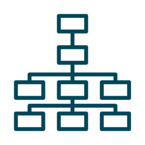 Tree icon with multiple tiers, symbolizing an organizational chart that visually represents reporting relationships within a company.