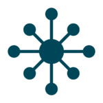 A blue star with four circles on it, representing a hub and spoke chart for visualizing relationships and hierarchy in data.