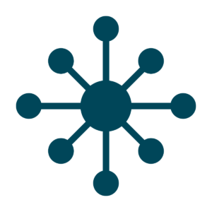 A blue star with four circles on it, representing a hub and spoke chart for visualizing relationships and hierarchy in data.